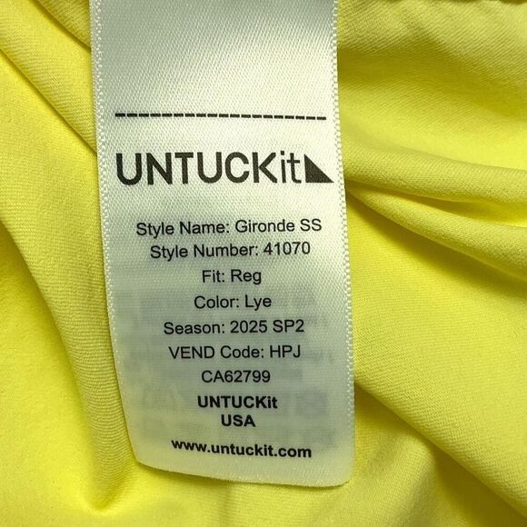 Untuckit Shirt Men XL Yellow Gironde Performance Short Sleeve Botton-Up Stretch - Picture 6 of 6
